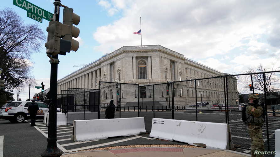 The Cannon House Office Building is seen behind security fencing ahead of presidential inaugural events on Capitol Hill in…